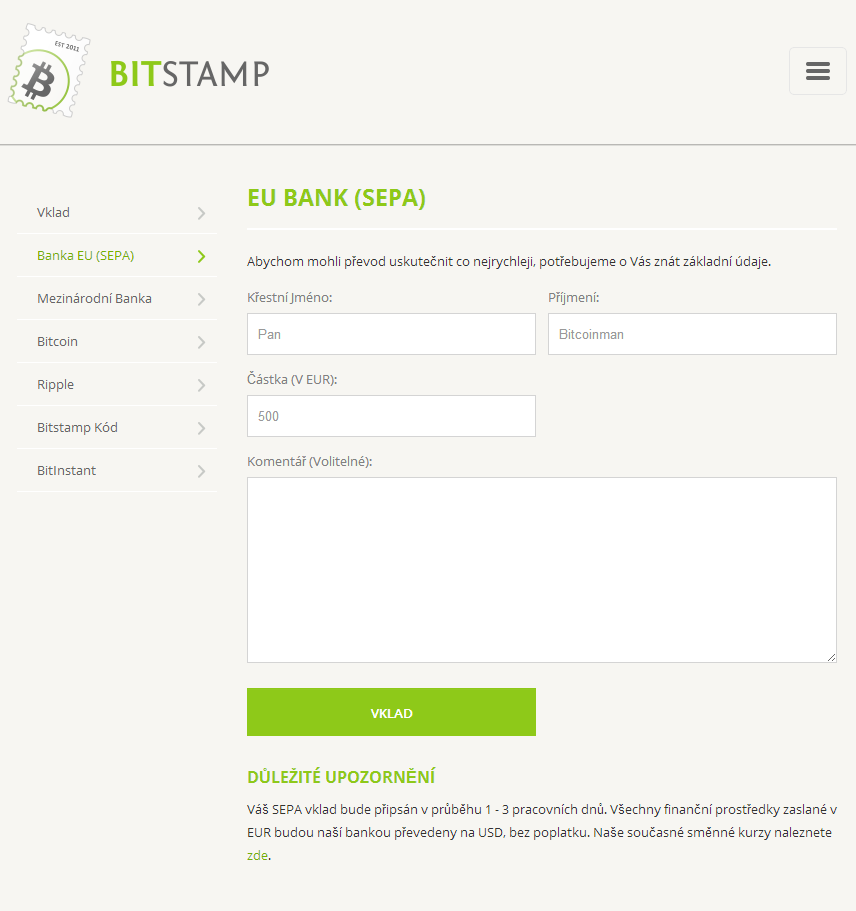 Bitstamp vklad