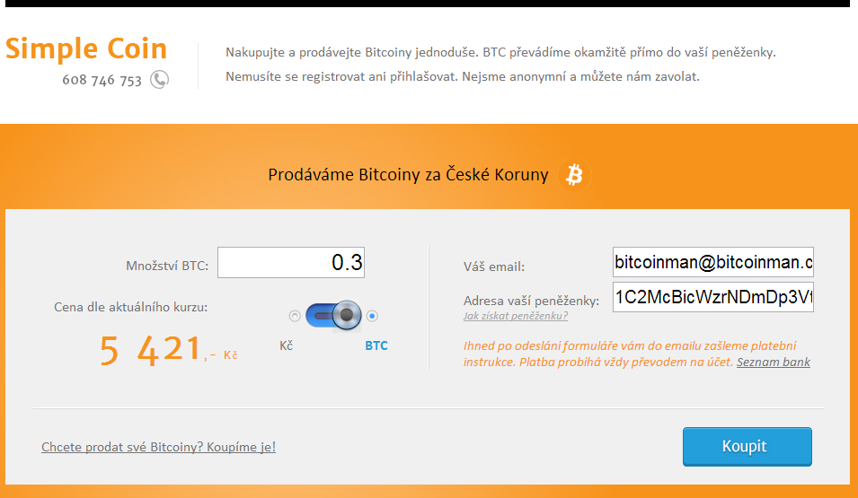 Simplecoin - nákup Bitcoinů